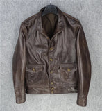 FOESCE Genuine Free shipping,Brand new leather jacket.mens Indigo vintage style Cossack jacket,classic 1920 Batik cowhide coat,sales