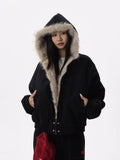FOESCE Gothic Korean Street Trendy Girl Classic Hoodie Y2k Fun Design Zipper Leather Collar Sportswear Autumn/Winter Open Fleece Jacket