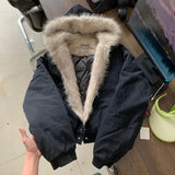 FOESCE Gothic Korean Street Trendy Girl Classic Hoodie Y2k Fun Design Zipper Leather Collar Sportswear Autumn/Winter Open Fleece Jacket