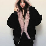 FOESCE Gothic Korean Street Trendy Girl Classic Hoodie Y2k Fun Design Zipper Leather Collar Sportswear Autumn/Winter Open Fleece Jacket