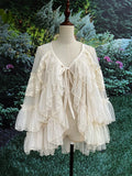 FOESCE Gothic Lolita Lace Mesh Ruffles Fairy Princess Party Skirt Women Asymmetrical Cute Curtain Sheer Cover Up Thin Long Skirt White