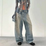 FOESCE Graffiti Ink Splashing Mud Dyed Baggy Jeans for Men and Women Washed Streetwear Loose Casual Denim Trousers Oversized Cargos