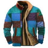 FOESCE Graphic Patchwork Men's Daily Zip Sweatshirt Holiday Vacation Going out Sweatshirts Brown Long Sleeve Stand Collar Fleece Winter