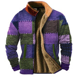 FOESCE Graphic Patchwork Men's Daily Zip Sweatshirt Holiday Vacation Going out Sweatshirts Brown Long Sleeve Stand Collar Fleece Winter