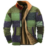 FOESCE Graphic Patchwork Men's Daily Zip Sweatshirt Holiday Vacation Going out Sweatshirts Brown Long Sleeve Stand Collar Fleece Winter