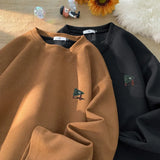 FOESCE Graphic Print Waffle Sweatshirt For Men College Style Oversized Long Sleeve Pullovers Man Women Unisex Casual Sweatshirts