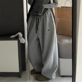 FOESCE Gray Oversize Style Loose Sweatpants Women Harajuku Korean Fashion Sport Pants Embroidery Y2k Vintage Baggy Trousers Aesthetic