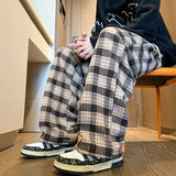 FOESCE Green Plaid Pants Men Harajuku Winter Wide Leg Checked Trousers Male Oversize Big Size Casual Sweatpants Streetwear 8XL