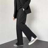 Foesce Grey Khaki Black Suit Pants Men Fashion Society Mens Dress Pants Korean Loose Straight Wide Leg Pants Mens Formal Trousers