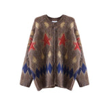FOESCE Guke Christmas Vibe Sweater Jacket Men's Autumn/Winter Loose Vintage Lazy Style Star Argyle Knitted Cardigan Trend