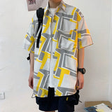 FOESCE Summer Short Sleeve Shirt Men's half Sleeve inch Shirt trend cat print student loose casual Shirt trend shirts