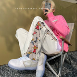 FOESCE Cartoon pants men's autumn loose vibe high street casual pants spring and autumn Korean version Trend Sports straight tube wide