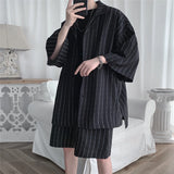 Korean Style Men's Tracksuit Jacket and Shorts 2 Pcs Set Summer Stripe Male Sports Suit Oversized Clothing Suit Lightweight 5XL