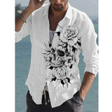 Autumn New Men Shirt Skull Print Fashion Personality Casual Oversize Long Sleeve Dress Loose Shirt For Men Tops Blouse Chemise