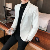 FOESCE Blazer Hombre PU Leather Jackets Men Fashion Solid Slim Fit One Button Business Casual Blazers For Men Korean style Suit Jacket