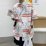 FOESCE Summer Short Sleeve Shirt Men's half Sleeve inch Shirt trend cat print student loose casual Shirt trend shirts