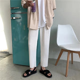FOESCE Korean version Pleated Straight Pants Men's NEW Fashion Elastic Waist Casual Pants Men Streetwear Ice Silk Trousers Mens Pants