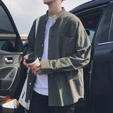 FOESCE Spring and autumn new pure color shirt, men's loose long sleeve shirt, Korean fashion, spring clothes, cool casual and versatile