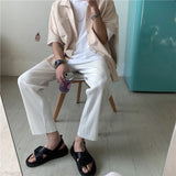 FOESCE Korean version Pleated Straight Pants Men's NEW Fashion Elastic Waist Casual Pants Men Streetwear Ice Silk Trousers Mens Pants