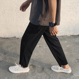 FOESCE Korean version Pleated Straight Pants Men's NEW Fashion Elastic Waist Casual Pants Men Streetwear Ice Silk Trousers Mens Pants