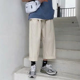 FOESCE Streetwear Mens Korean Fashions  Pants Wide Leg Joggers 2025 Mens Khaki  brown  Black  Loose Japan Style Straight Pants