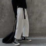 FOESCE White Street jeans wide leg pants men's straight tube loose Korean fashion ruffian handsome oversize high Street quarter men