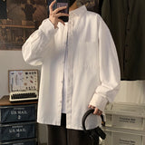 FOESCE Pure white Long Sleeve Shirt Men's youth loose large fashion simple casual shirt autumn and winter solid color coat Cotton 100%