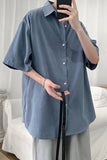 FOESCE Summer loose short sleeve shirt Korean solid color 5 / 5 sleeve shirt student fashionable and handsome inch coat shirts