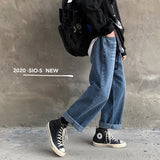 FOESCE White Street jeans wide leg pants men's straight tube loose Korean fashion ruffian handsome oversize high Street quarter men