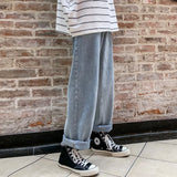 FOESCE Spring and autumn jeans men's loose straight black pants Korean fashion brand versatile wide leg pants roupas streetwear hiphop