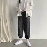 FOESCE New men and wild self-cultivation personality stitching retro plaid casual nine overalls pantalon hombre