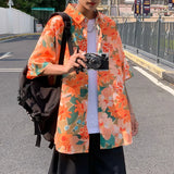 FOESCE brand shirt men's couple's Hawaiian Flower short sleeve coat fashion Korean summer quarter sleeve harajuku shirts for men 2025