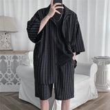 Korean Style Men's Tracksuit Jacket and Shorts 2 Pcs Set Summer Stripe Male Sports Suit Oversized Clothing Suit Lightweight 5XL