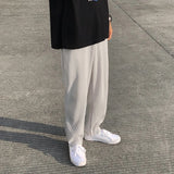 FOESCE Korean version Pleated Straight Pants Men's NEW Fashion Elastic Waist Casual Pants Men Streetwear Ice Silk Trousers Mens Pants
