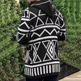 Men's Knitted Cardigan Geometric Printed Hooded Sweater Autumn Fashion Casual  High Quality Wool Long Sleeve Knitwear Coat