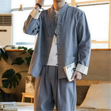 Foesce 2 (jacket+ trousers) spring Chinese Style men  jacket Cotton and linen jackets autumn men's High quality casual coat M-5XL