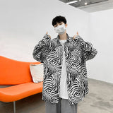FOESCE zebra striped shirt men's spring autumn new drape personalized loose long sleeve shirt coat camisa hombre