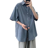 FOESCE Summer loose short sleeve shirt Korean solid color 5 / 5 sleeve shirt student fashionable and handsome inch coat shirts