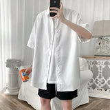 FOESCE Summer loose short sleeve shirt Korean solid color 5 / 5 sleeve shirt student fashionable and handsome inch coat shirts