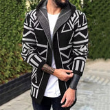 Men's Knitted Cardigan Geometric Printed Hooded Sweater Autumn Fashion Casual  High Quality Wool Long Sleeve Knitwear Coat