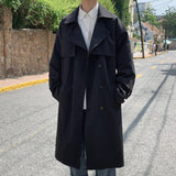 FOESCE Korean style Spring Trench Coat Male Streetwear Windbreaker Trenchcoat Men Solid Business Casual Loose Long Overcoat