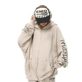 FOESCEStreet Graffiti Hooded Sweatshirt Men's Spring and Autumn Heavyweight American Retro Distressed Pullover Couple Top