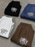 FOESCE HOUZHOU Vintage Graphic Fleece Sweatpants Women Casual Classic Gray Black Wide Leg Warm Trouser Thick Jogger Hip Hop Winter 2025