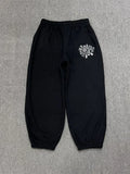 FOESCE HOUZHOU Vintage Graphic Fleece Sweatpants Women Casual Classic Gray Black Wide Leg Warm Trouser Thick Jogger Hip Hop Winter 2025
