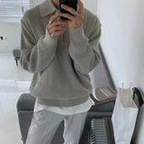 FOESCE Half-zip Men's Sweater Autumn/winter Japanese Style Casual Knitted Top Loose Fit Casual Clothing New Spring/autumn