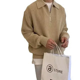FOESCE Half-zip Men's Sweater Autumn/winter Japanese Style Casual Knitted Top Loose Fit Casual Clothing New Spring/autumn