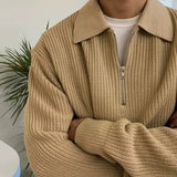 FOESCE Half-zip Men's Sweater Autumn/winter Japanese Style Casual Knitted Top Loose Fit Casual Clothing New Spring/autumn