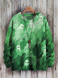 FOESCE Halloween Ghost Black Cat Art Pattern 3D Printed Men's Knitted Pullover Winter Unisex Casual Warm Knit Pullover Sweater ZZM65