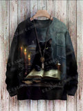 FOESCE Halloween Ghost Black Cat Art Pattern 3D Printed Men's Knitted Pullover Winter Unisex Casual Warm Knit Pullover Sweater ZZM65