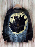 FOESCE Halloween Ghost Black Cat Art Pattern 3D Printed Men's Knitted Pullover Winter Unisex Casual Warm Knit Pullover Sweater ZZM65